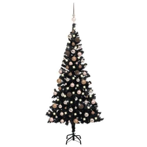 Umjetno osvijetljeno božićno drvce s kuglicama crno 180 cm PVC Cijena