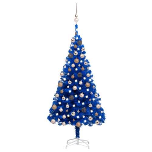 Umjetno osvijetljeno božićno drvce s kuglicama plavo 180 cm PVC