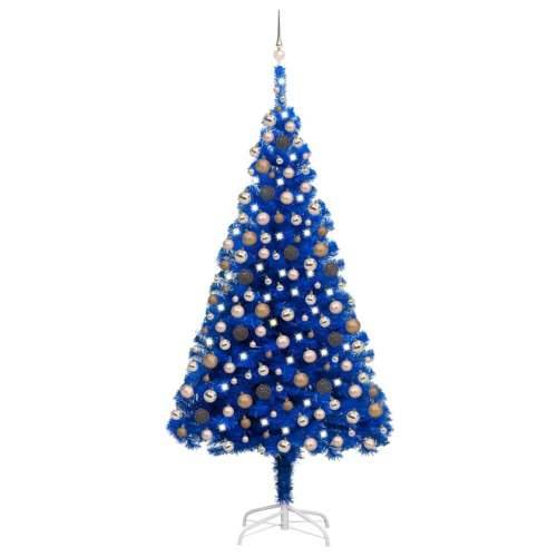 Umjetno osvijetljeno božićno drvce s kuglicama plavo 240 cm PVC