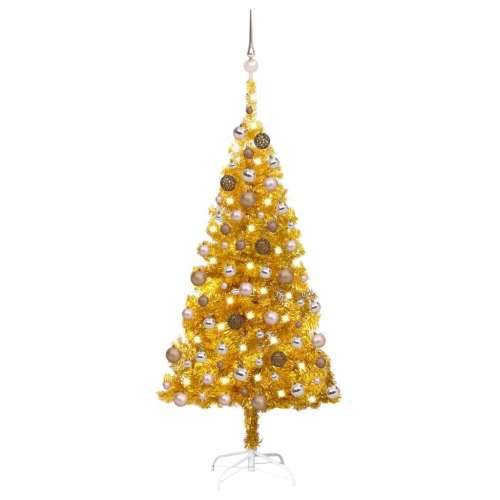 Umjetno osvijetljeno božićno drvce s kuglicama zlatno 150cm PET