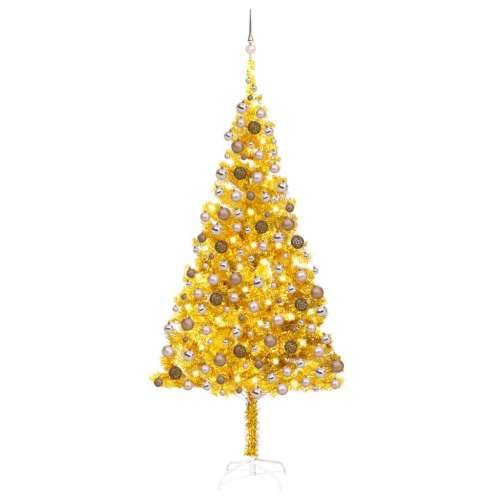 Umjetno osvijetljeno božićno drvce i kuglice zlatno 210 cm PET Cijena