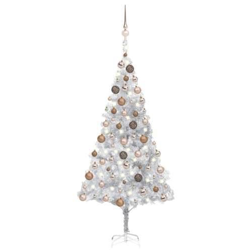 Umjetno osvijetljeno božićno drvce i kuglice srebrno 180 cm PET Cijena