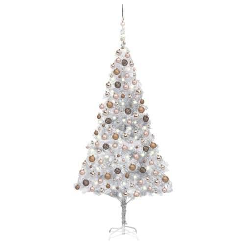 Umjetno osvijetljeno božićno drvce i kuglice srebrno 240 cm PET