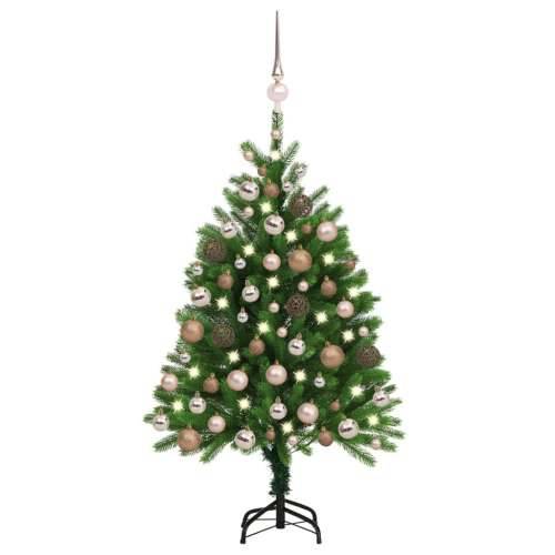 Umjetno osvijetljeno božićno drvce s kuglicama 120 cm zeleno