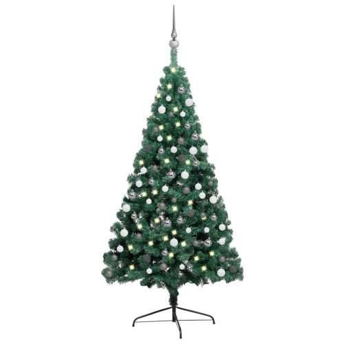 Umjetna osvijetljena polovica božićnog drvca zelena 210 cm