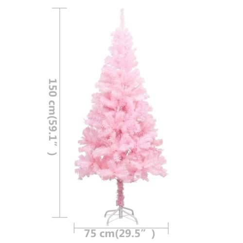 Umjetno osvijetljeno božićno drvce s kuglicama rozo 150 cm PVC Cijena