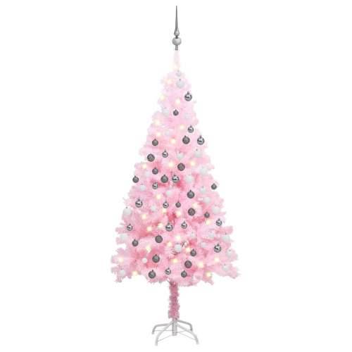Umjetno osvijetljeno božićno drvce s kuglicama rozo 180 cm PVC