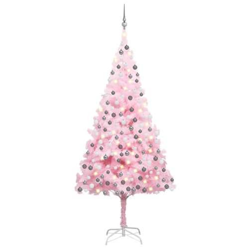 Umjetno osvijetljeno božićno drvce s kuglicama rozo 210 cm PVC