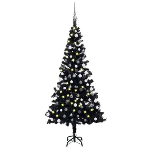 Umjetno osvijetljeno božićno drvce s kuglicama crno 120 cm PVC