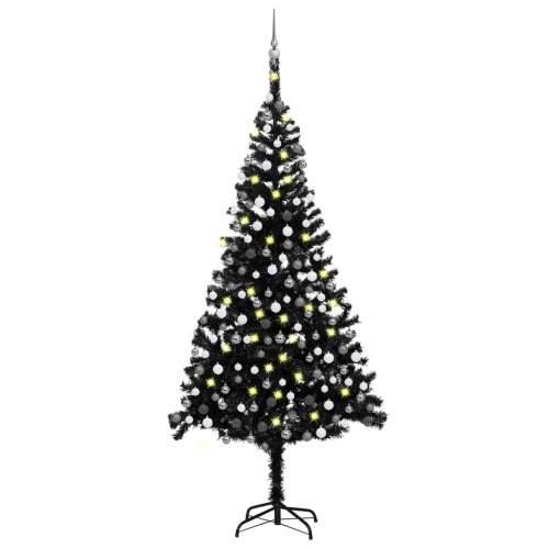 Umjetno osvijetljeno božićno drvce s kuglicama crno 240 cm PVC