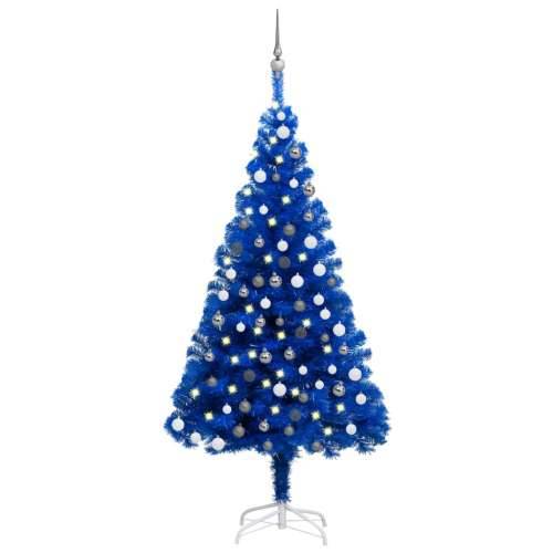 Umjetno osvijetljeno božićno drvce s kuglicama plavo 120 cm PVC