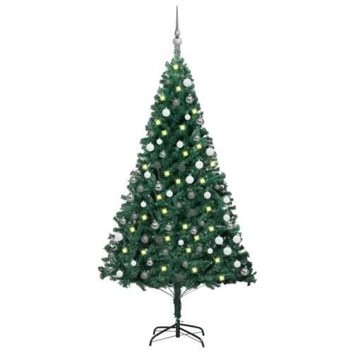 Umjetno osvijetljeno božićno drvce s kuglicama zeleno 150cm PVC