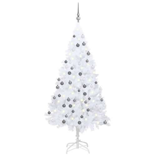 Umjetno osvijetljeno božićno drvce s kuglicama bijelo 120cm PVC