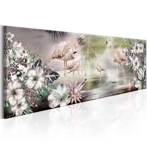 Slika - Flamingoes and Flowers 150x50 Cijena