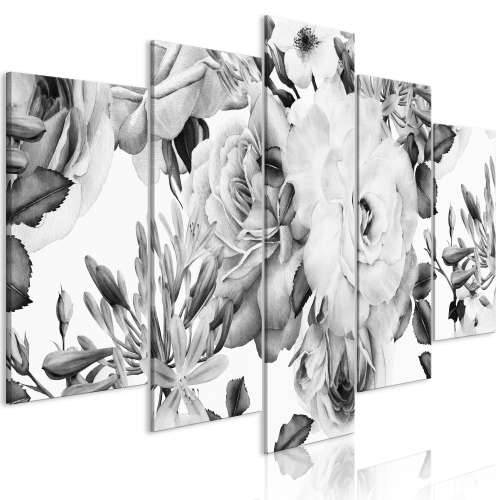 Slika - Rose Composition (5 Parts) Wide Black and White 100x50