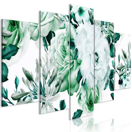 Slika - Rose Composition (5 Parts) Wide Green 100x50