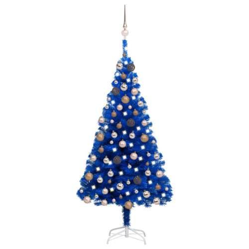 Umjetno osvijetljeno božićno drvce s kuglicama plavo 120 cm PVC