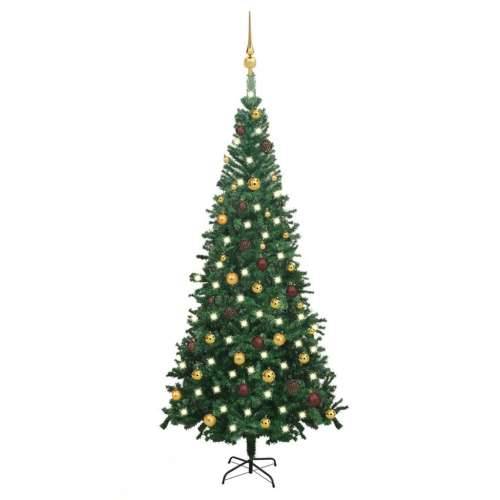 Umjetno osvijetljeno božićno drvce s kuglicama L 240 cm zeleno