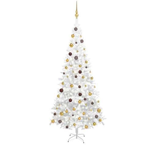 Umjetno osvijetljeno božićno drvce s kuglicama L 240 cm bijelo