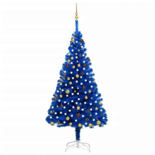 Umjetno osvijetljeno božićno drvce s kuglicama plavo 210 cm PVC