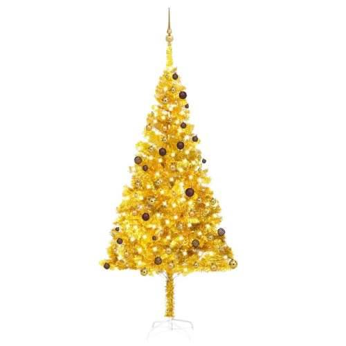 Umjetno osvijetljeno božićno drvce i kuglice zlatno 240 cm PET