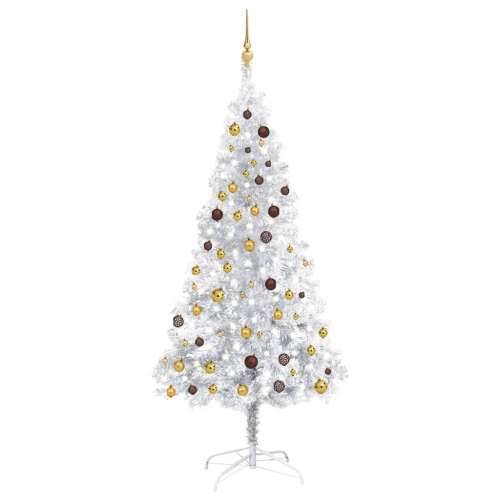 Umjetno osvijetljeno božićno drvce i kuglice srebrno 210 cm PET Cijena