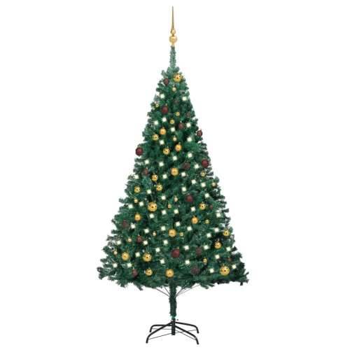 Umjetno osvijetljeno božićno drvce s kuglicama zeleno 210cm PVC