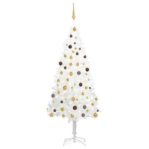 Umjetno osvijetljeno božićno drvce s kuglicama bijelo 210 cm