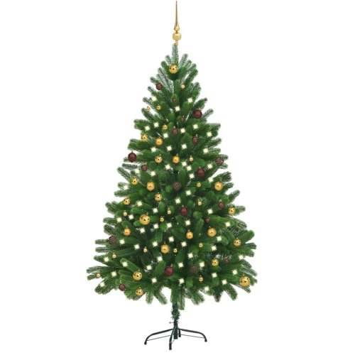 Umjetno osvijetljeno božićno drvce s kuglicama 210 cm zeleno