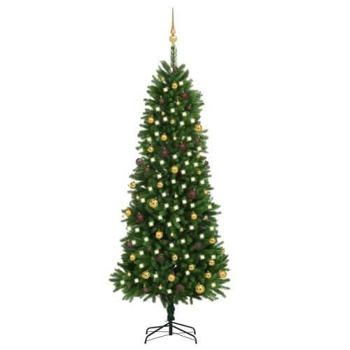 Umjetno osvijetljeno božićno drvce s kuglicama 240 cm zeleno