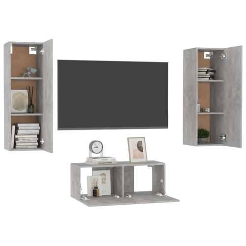3-dijelni set TV ormarića siva boja betona konstruirano drvo - Beton siva 3 80 cm Cijena