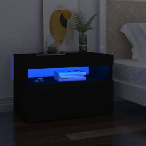 Noćni ormarić LED svjetla visoki sjaj crni 60 x 35 x 40 cm drvo - Crna 1 Cijena