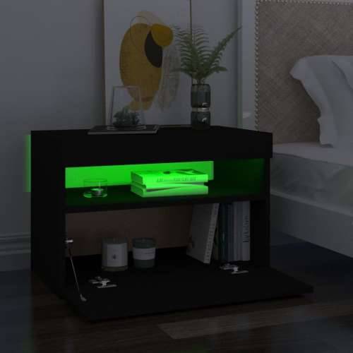 Noćni ormarić LED svjetla visoki sjaj crni 60 x 35 x 40 cm drvo - Crna 1 Cijena