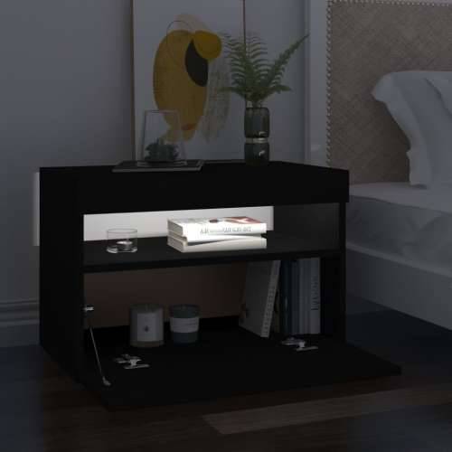 Noćni ormarić LED svjetla visoki sjaj crni 60 x 35 x 40 cm drvo - Crna 1 Cijena