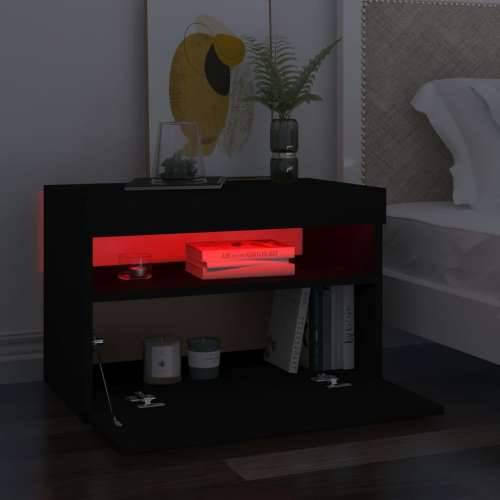 Noćni ormarić LED svjetla visoki sjaj crni 60 x 35 x 40 cm drvo - Crna 1 Cijena