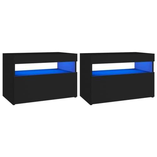 Noćni ormarić LED visoki sjaj crni 2 kom 60 x 35 x 40 cm drveni - Crna 2 Cijena