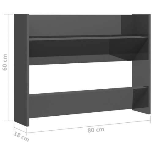 Zidni ormarić za cipele sjajni sivi 80 x 18 x 60 cm drveni - visoko sjajno siva 1 60 cm 80 cm Cijena