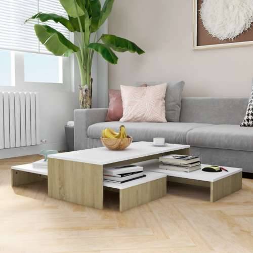 Set uklapajućih stolića za kavu bijeli/hrast 100x100x26,5 cm - Bijela i boja hrasta sonome 1 Cijena