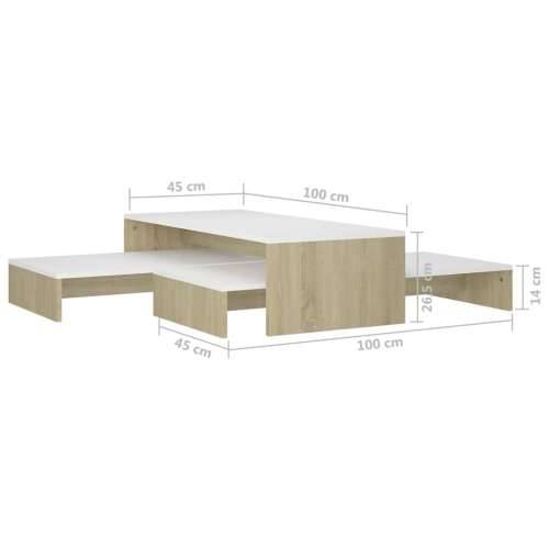 Set uklapajućih stolića za kavu bijeli/hrast 100x100x26,5 cm - Bijela i boja hrasta sonome 1 Cijena