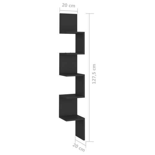 Zidne kutne police crne 20 x 20 x 127,5 cm konstruirano drvo Cijena