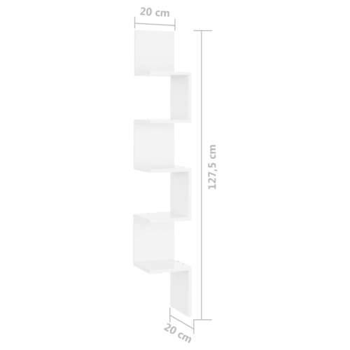 Zidne kutne police visoki sjaj bijele 20 x 20 x 127,5 cm drvene Cijena