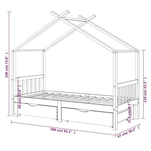 Okvir za dječji krevet s ladicama bijeli 90x200 cm od borovine - Bijela 90 x 200 cm 2 ladice Cijena