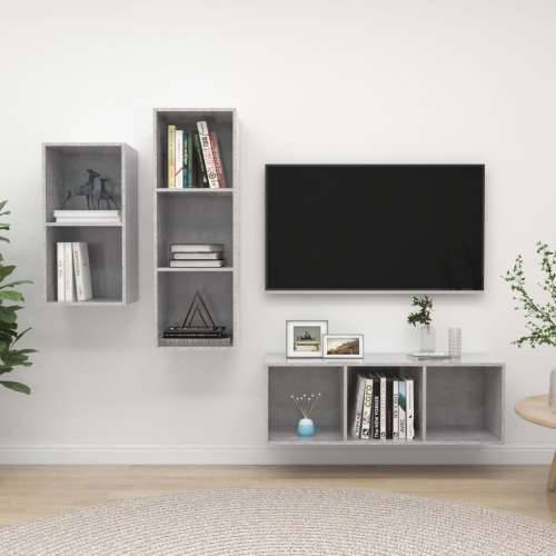 3-dijelni set TV ormarića siva boja betona konstruirano drvo - Beton siva 1 Cijena