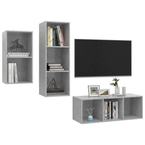 3-dijelni set TV ormarića siva boja betona konstruirano drvo - Beton siva 1 Cijena