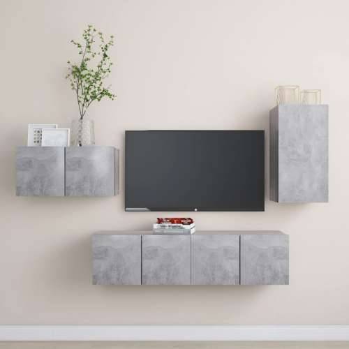 4-dijelni set TV ormarića siva boja betona konstruirano drvo - Beton siva 1 60 cm Cijena