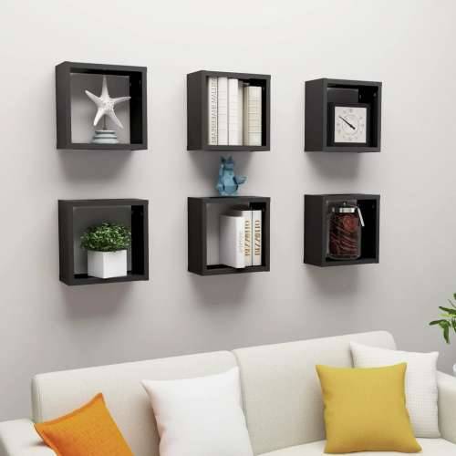 Kockaste zidne police 6 kom crne 30 x 15 x 30 cm - Crna 30 x 15 x 30 cm 6 1 Cijena