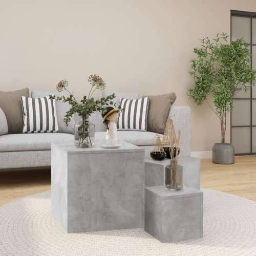 Bočni stolići 3 kom siva boja betona od iverice