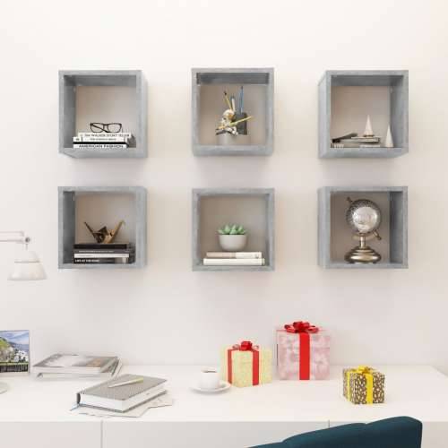 Kockaste zidne police 6 kom siva boja betona 26 x 15 x 26 cm - Beton siva 26 x 15 x 26 cm 6 1 Cijena
