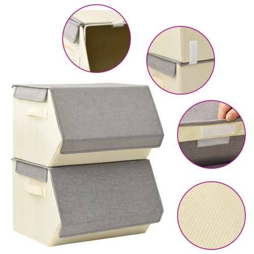 2-dijelni set kutija za pohranu s poklopcem tkanina sivi/krem Cijena