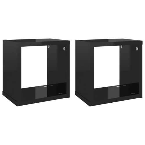Kockaste zidne police 2 kom visoki sjaj crne 22 x 15 x 22 cm Cijena